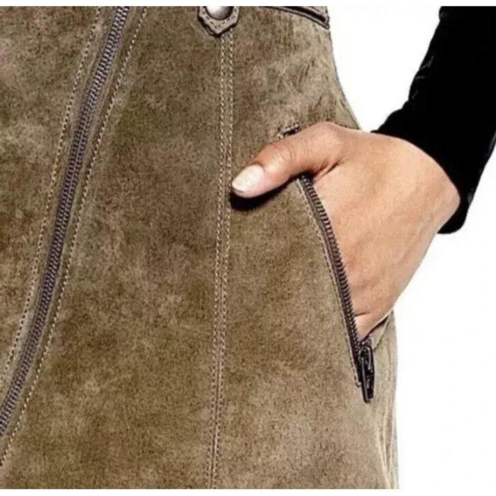 Blank NYC Size 26 Olive Suede Leather Mini Skirt Asymmetric Zip NEW No Tags - Picture 3 of 3